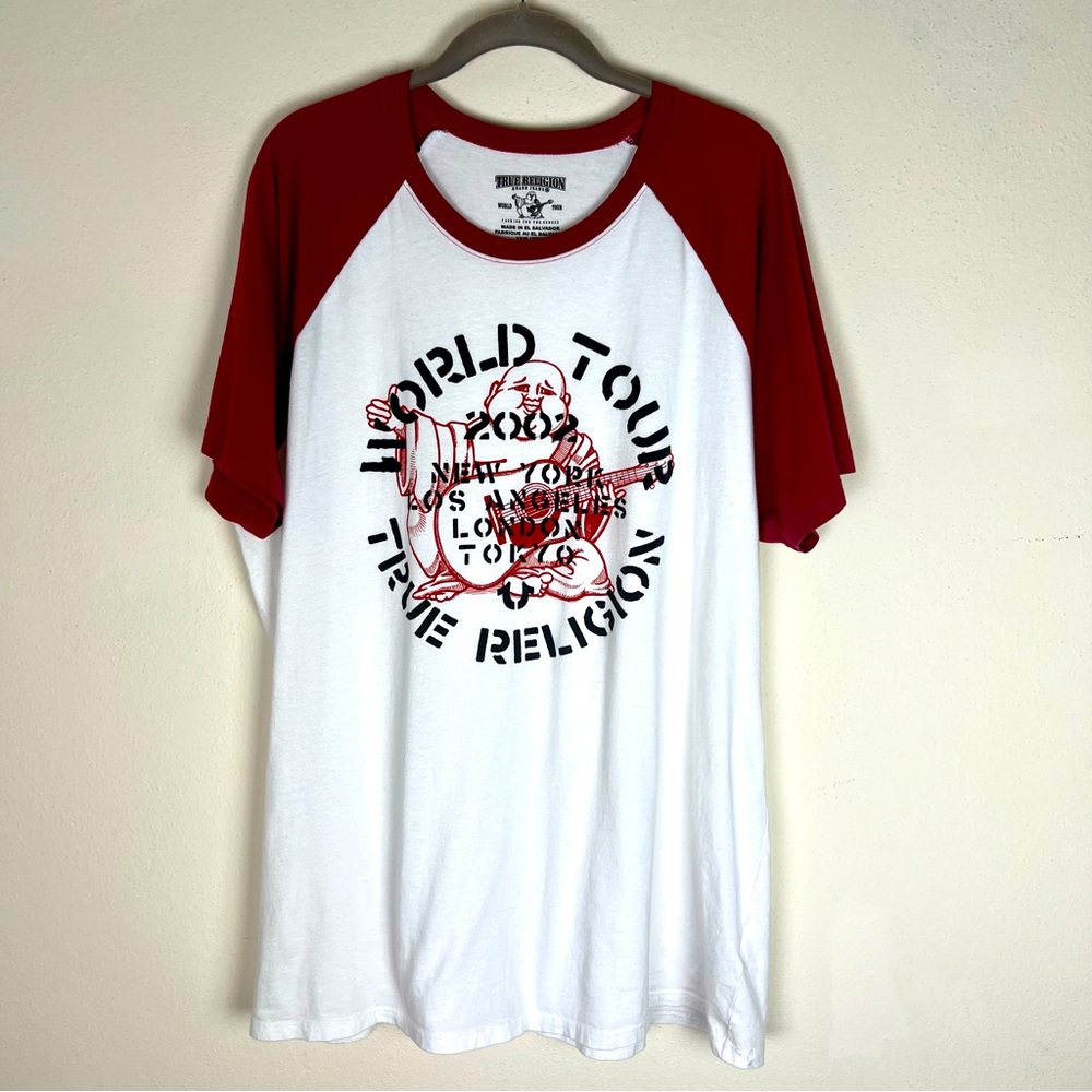 True Religion Buddha Logo World Tour 2002  Raglan Short Sleeve Tee Size 3XL